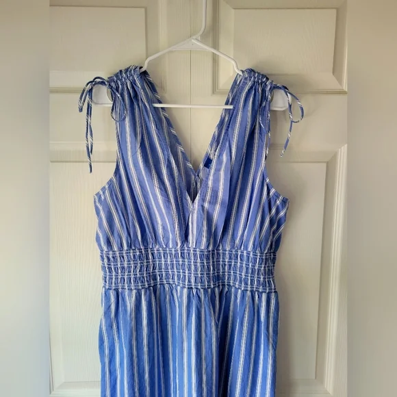 Blue and White Striped Sleeveless Dress - Picture 2 of 2